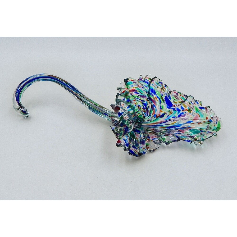 Art Glass Pulled Confetti Flower Vase Curled Stem Multi-Color 12 Inch